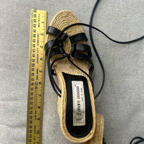 Andre Assous Sexy Black Strappy Wedge Leather Lace-up Espadrille Sandals - Picture 5 of 14